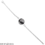 Bracelet argenté pierre de quartz tourmaline et acier chirurgical