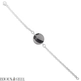 Bracelet argenté pierre de quartz tourmaline et acier chirurgical
