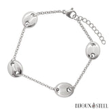 Bracelet chaîne argentée à grains de café en acier inoxydable