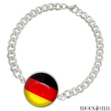 Bracelet argenté maille cubaine drapeau de l'Allemagne sous cabochon en acier inoxydable