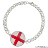 Bracelet argenté maille trombone drapeau de l'Angleterre sous cabochon en acier inoxydable