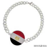 Bracelet argenté maille cubaine drapeau de l'Égypte sous cabochon en acier inoxydable