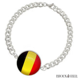 Bracelet argenté maille cubaine drapeau de la Belgique sous cabochon en acier inoxydable