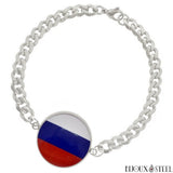 Bracelet argenté maille cubaine drapeau de la Russie en acier inoxydable