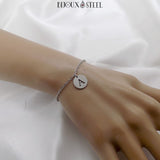 Bracelet argenté médaille ronde lettre initiale personnalisable