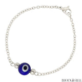 Bracelet argenté perle mauvais oeil bleu en acier inoxydable