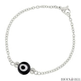 Bracelet argenté perle mauvais oeil noir et blanc en acier inoxydable