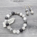 Bracelet de perles 10mm et boucles d'oreilles en quartz tourmaline