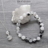 Bracelet de perles 8mm et collier en quartz tourmaline