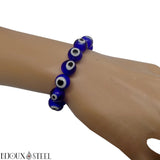 Bracelet de perles mauvais oeil bleu 10mm talisman de protection