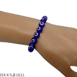 Bracelet de perles mauvais oeil bleu 8mm talisman de protection