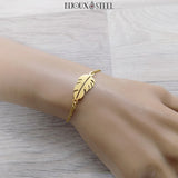 Bracelet doré feuille en acier inoxydable pour femmes