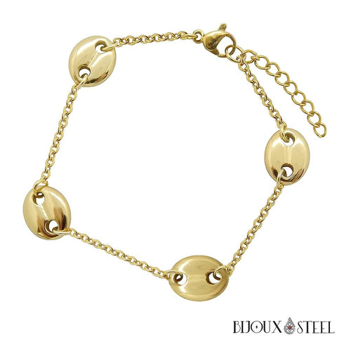 Bracelet chaîne dorée à grains de café en acier inoxydable