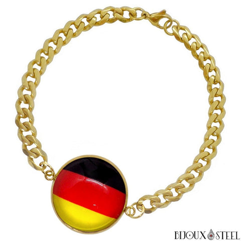 Bracelet doré maille cubaine drapeau de l'Allemagne sous cabochon en acier inoxydable