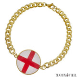 Bracelet doré maille trombone drapeau de l'Angleterre sous cabochon en acier inoxydable