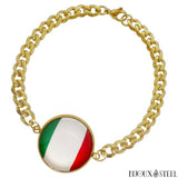 Bracelet doré maille cubaine drapeau de l'Italie en acier inoxydable