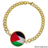 Bracelet homme doré maille cubaine drapeau de la Palestine en acier inoxydable