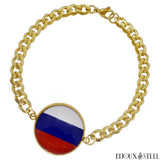 Bracelet doré maille cubaine drapeau de la Russie en acier inoxydable