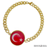 Bracelet doré chaîne maille cubaine drapeau de la Turquie en acier inoxydable