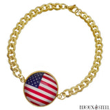 Bracelet doré maille cubaine drapeau des États-Unis sous cabochon en acier inoxydable