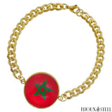 Bracelet homme doré maille cubaine drapeau du Maroc en acier inoxydable