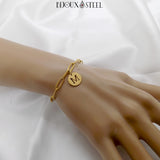Bracelet doré maille trombone médaille pendante initiale personnalisable en acier inoxydable