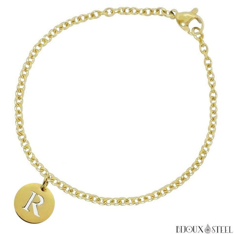 Bracelet doré médaille lettre personnalisée en acier inoxydable