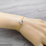 Bracelet doré perle en quartz tourmaline et acier inoxydable