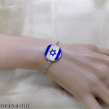 Bracelet drapeau d'Israël sous cabochon en résine et sa fine chaîne en acier inoxydable argenté
