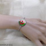 Bracelet drapeau de l'Algérie sous cabochon en résine et acier inoxydable argenté