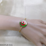 Bracelet drapeau de l'Algérie sous cabochon en résine et acier inoxydable doré