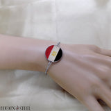 Bracelet femme drapeau de l'Égypte sous cabochon en résine et acier inoxydable argenté