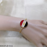 Bracelet femme drapeau de l'Égypte sous cabochon en résine et acier inoxydable doré