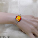 Bracelet drapeau de l'Espagne sous cabochon en résine et acier inoxydable argenté