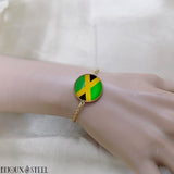 Bracelet drapeau de la Jamaïque sous cabochon en résine et acier inoxydable doré