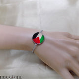 Bracelet drapeau de la Palestine sous cabochon en résine et acier inoxydable argenté