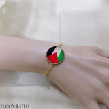 Bracelet drapeau de la Palestine sous cabochon en résine et acier inoxydable doré