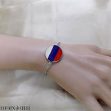 Bracelet drapeau de la Russie sous cabochon en résine et acier inoxydable argenté