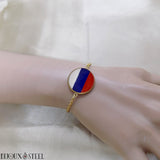 Bracelet drapeau de la Russie sous cabochon en résine et acier inoxydable doré