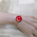 Bracelet drapeau de la Turquie sous cabochon en résine et acier inoxydable doré