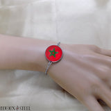 Bracelet drapeau du Maroc sous cabochon en résine et acier inoxydable argenté