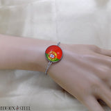 Bracelet drapeau du Portugal sous cabochon en résine et acier inoxydable argenté
