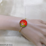 Bracelet drapeau du Portugal sous cabochon en résine et acier inoxydable doré