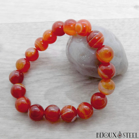 Bracelet élastique en perles d'agate rouge 10mm en pierre naturelle