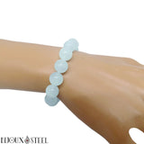 Bracelet élastique en perles d'aigue marine 10mm en pierre naturelle
