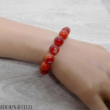 Bracelet en perles d'agate rouge 10mm pierre naturelle teintée 