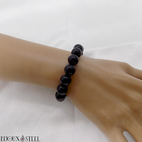 Bracelet mixte en perles d'obsidienne 10mm pierre naturelle
