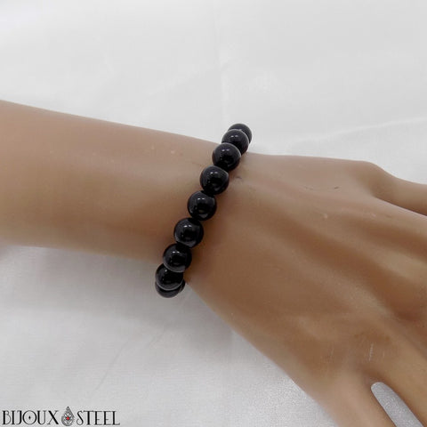 Bracelet ajustable en perles d'obsidienne noire 8mm pierre naturelle