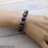 Bracelet en perles d'obsidienne flocon de neige 10mm en pierre naturelle