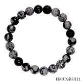 Bracelet en perles d'obsidienne neige 8mm